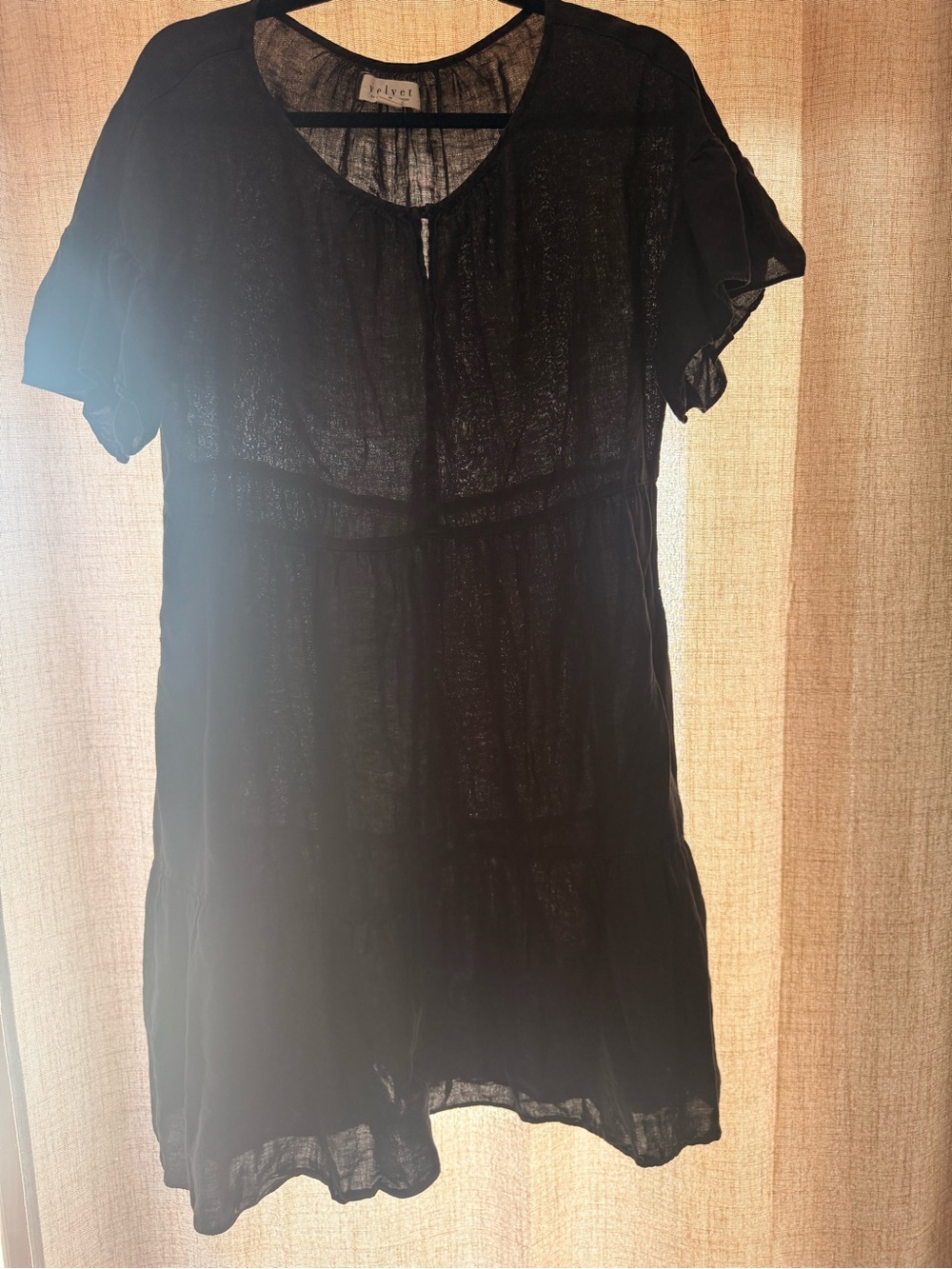 Velvet Black Short-Sleeve Linen Dress